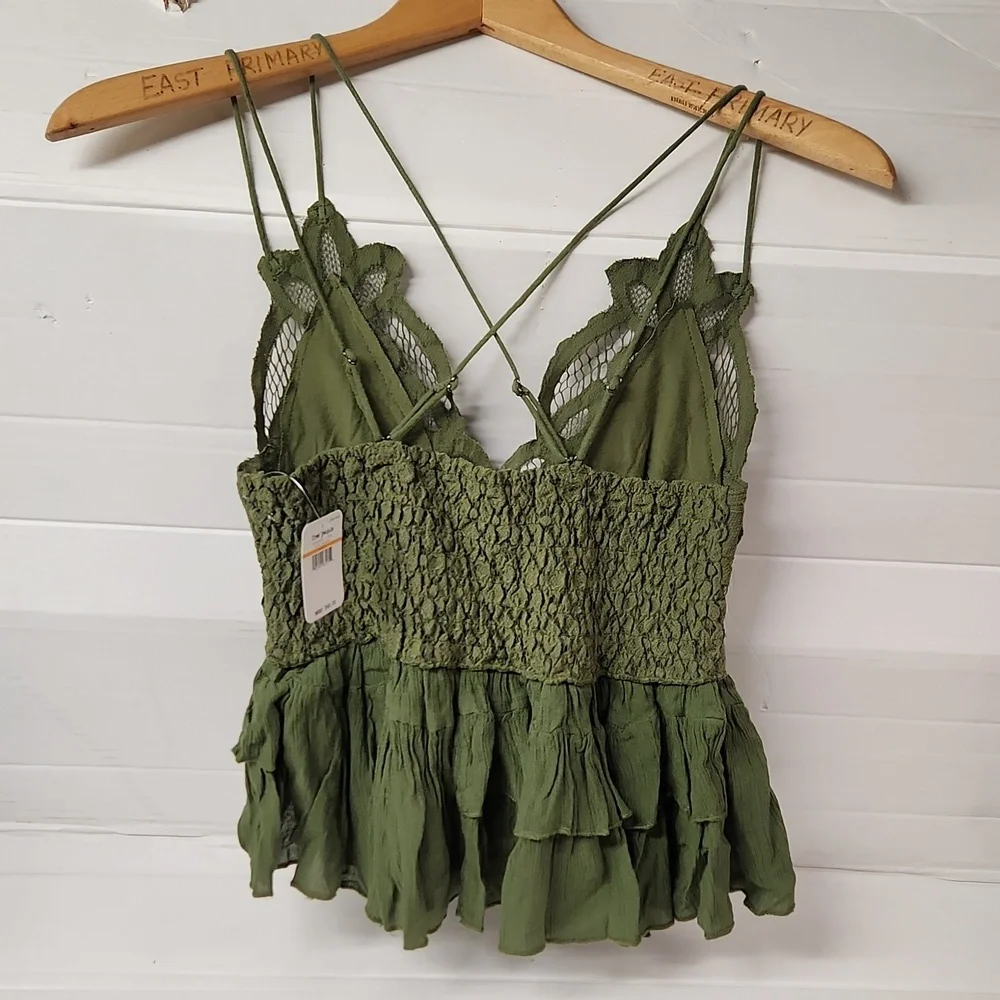 NWT FREE PEOPLE Intimately Women's sz S Olive color adjustable straps tunic - Picture 3 of 8